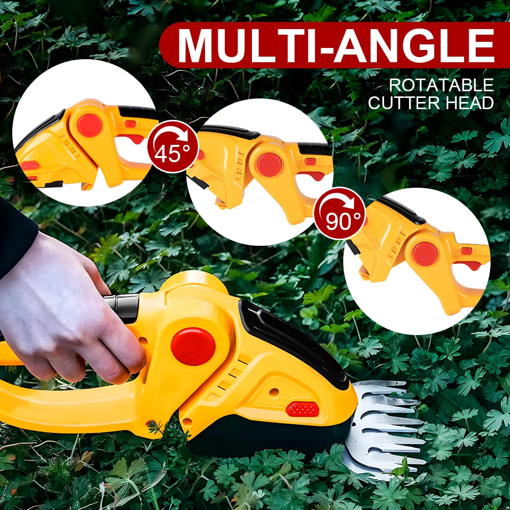 GrinWatt Cordless Electric Hedge Trimmer with 90° Adjustable Head