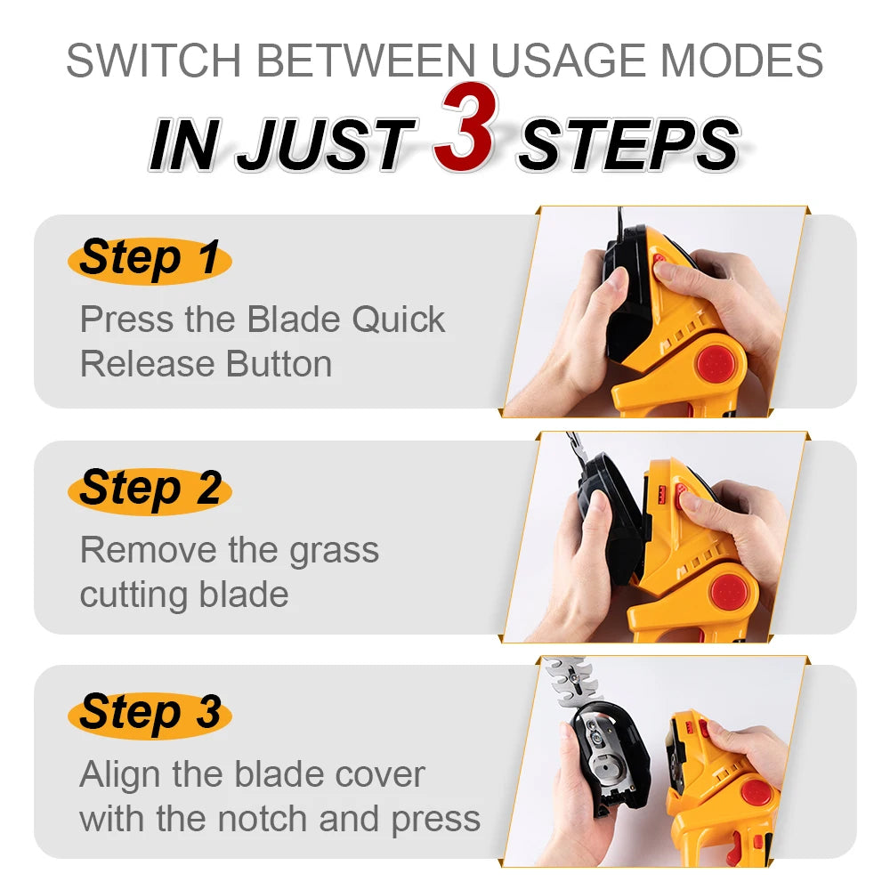 GrinWatt Cordless Electric Hedge Trimmer with 90° Adjustable Head