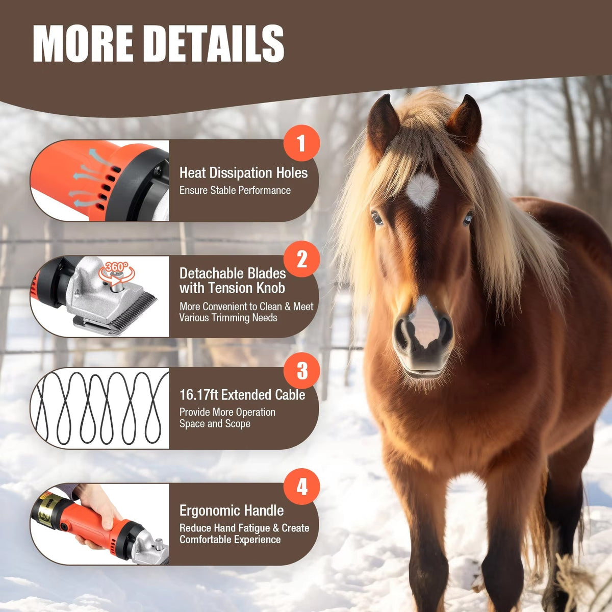 HorsyTrim Professional 350W Horse Clippers for Thick Coats