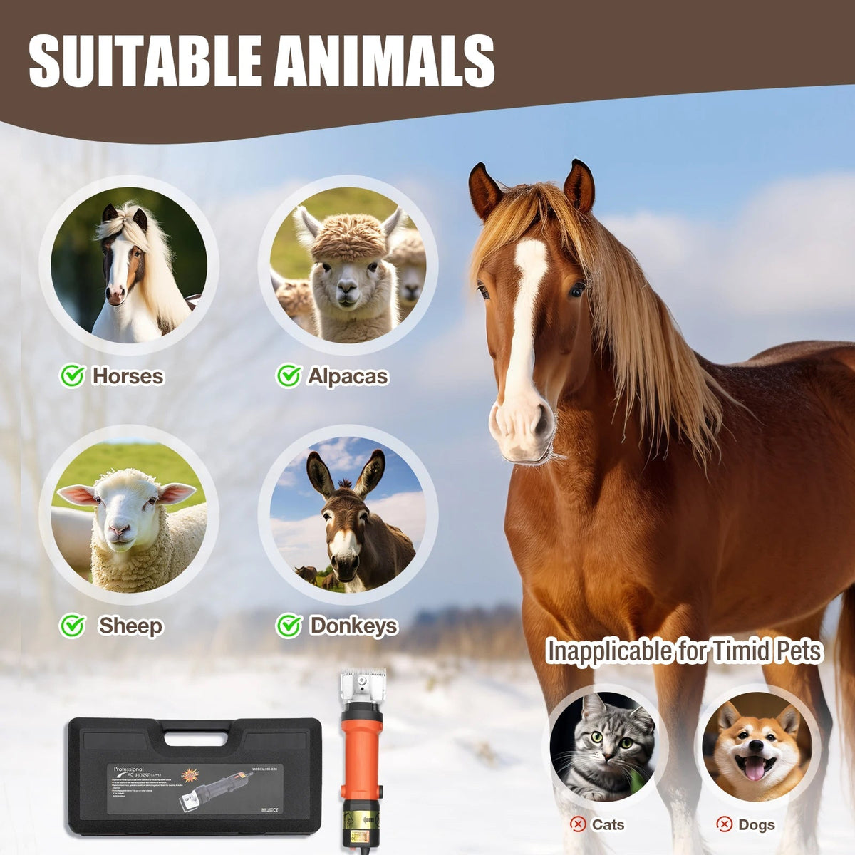 HorsyTrim Professional 350W Horse Clippers for Thick Coats
