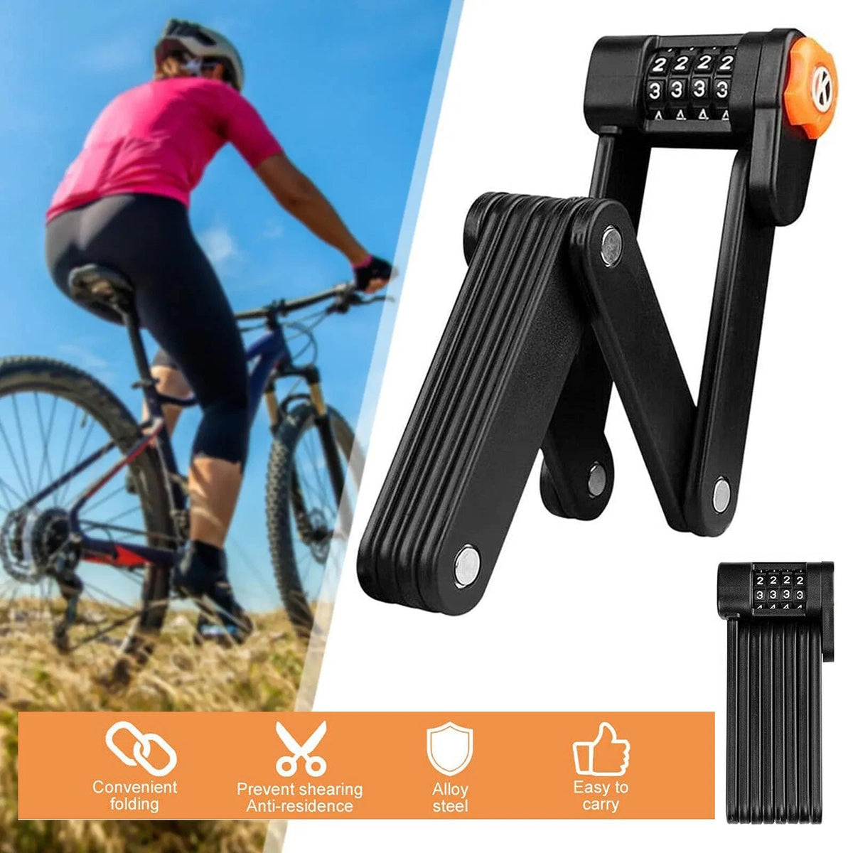 KeepyRide Alloy Steel Folding Bike Lock with 4-Digit Combination
