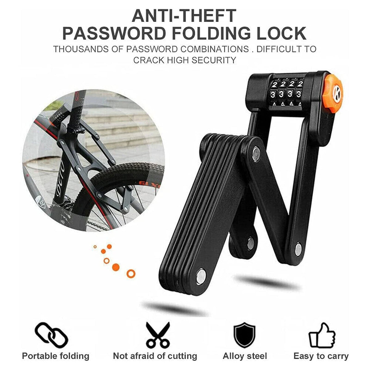 KeepyRide Alloy Steel Folding Bike Lock with 4-Digit Combination