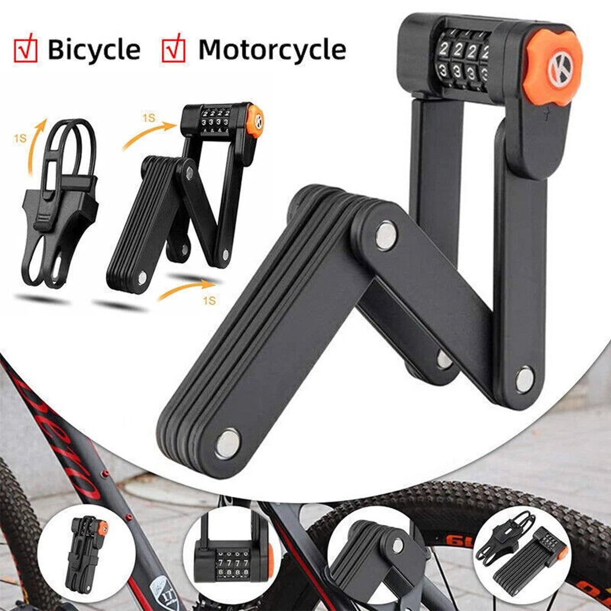 KeepyRide Alloy Steel Folding Bike Lock with 4-Digit Combination