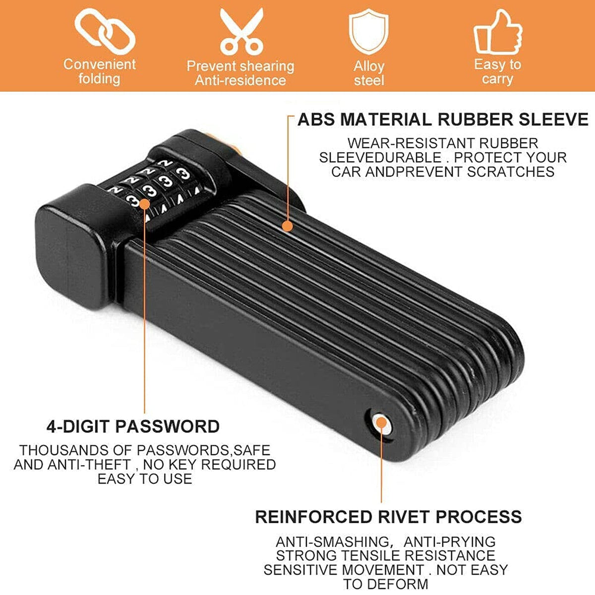 KeepyRide Alloy Steel Folding Bike Lock with 4-Digit Combination