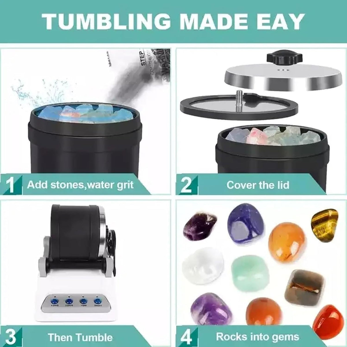 LustGemix Professional Rock Tumbler Kit for Beginners