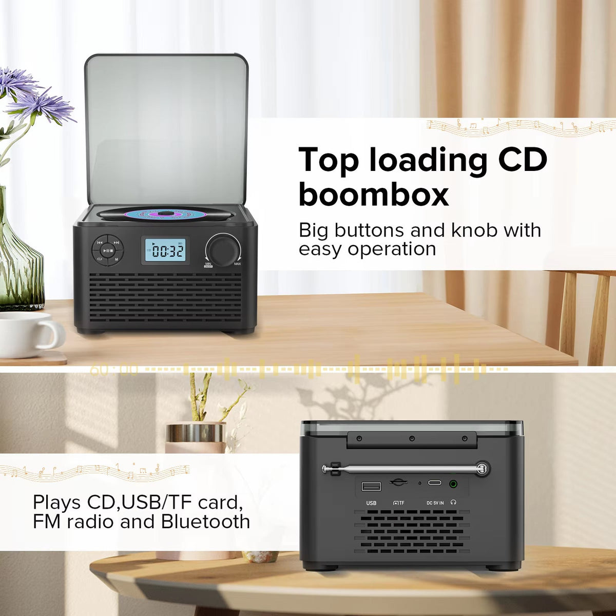 MeloZex Portable CD Player & FM Radio with Bluetooth