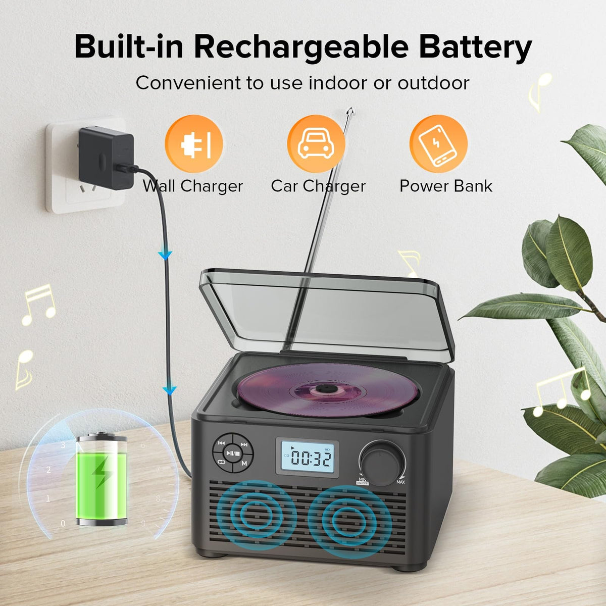 MeloZex Portable CD Player & FM Radio with Bluetooth