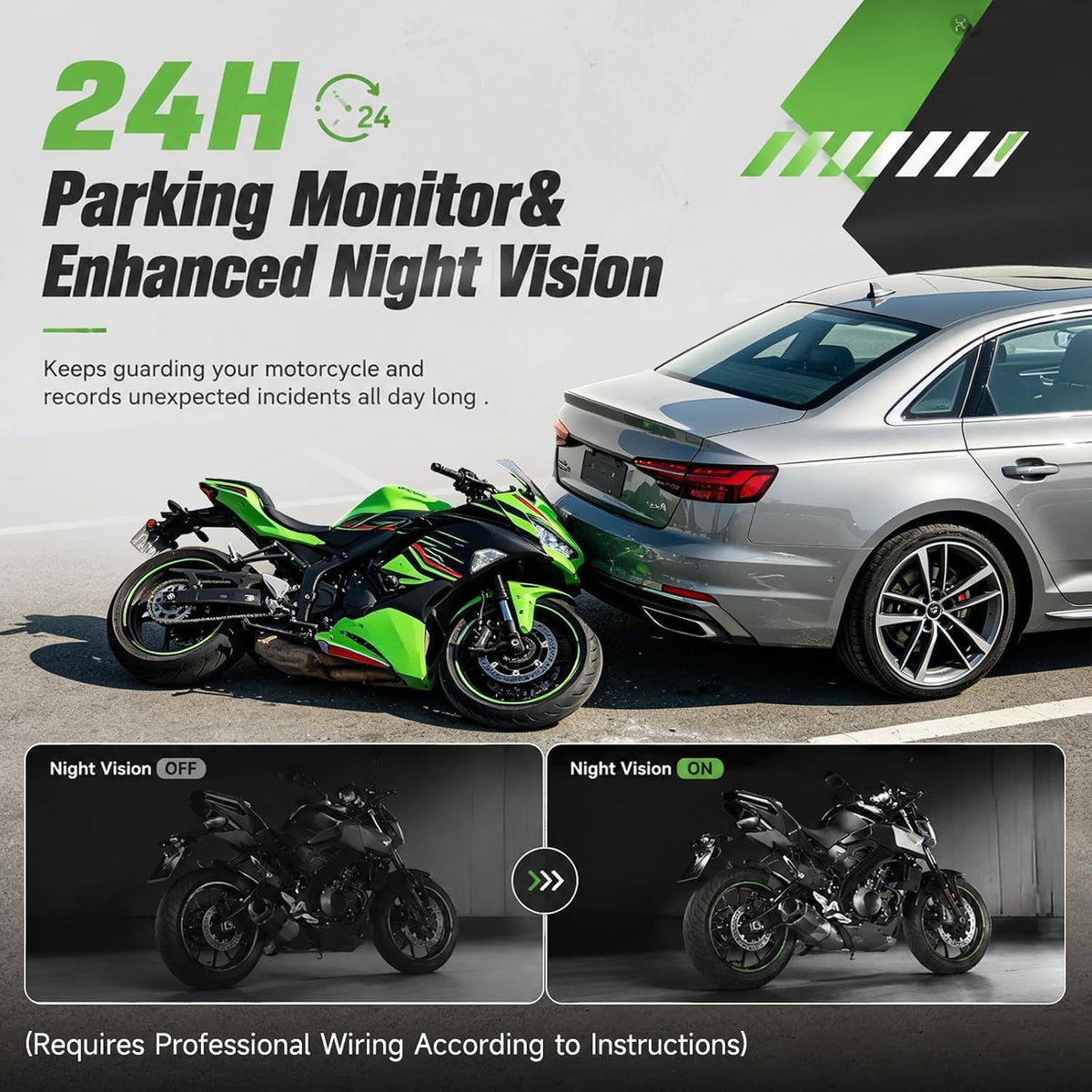 MotoVuexo Dual 2K Motorcycle Dash Cam with EIS & Parking Monitor