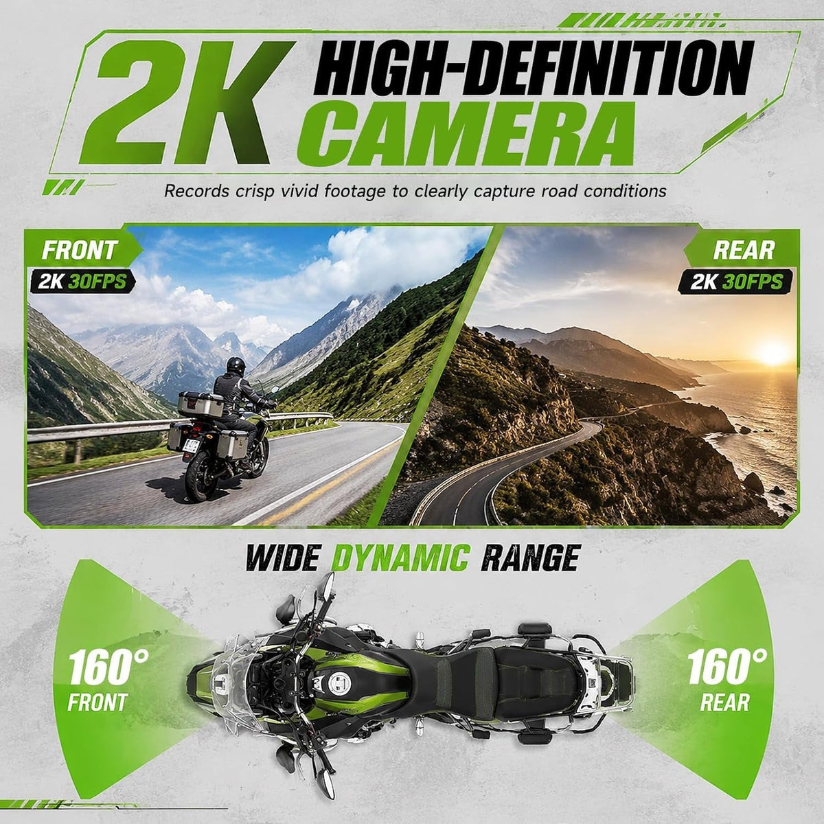 MotoVuexo Dual 2K Motorcycle Dash Cam with EIS & Parking Monitor