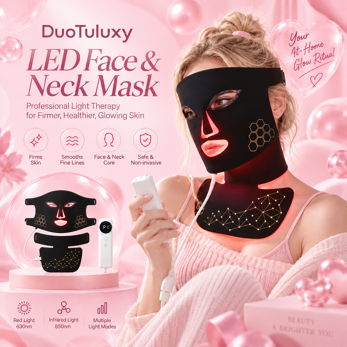 DuoTuluxy Cordless LED Face and Neck Mask | Light Therapy