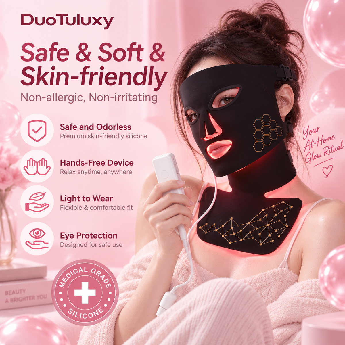 DuoTuluxy Cordless LED Face and Neck Mask | Light Therapy