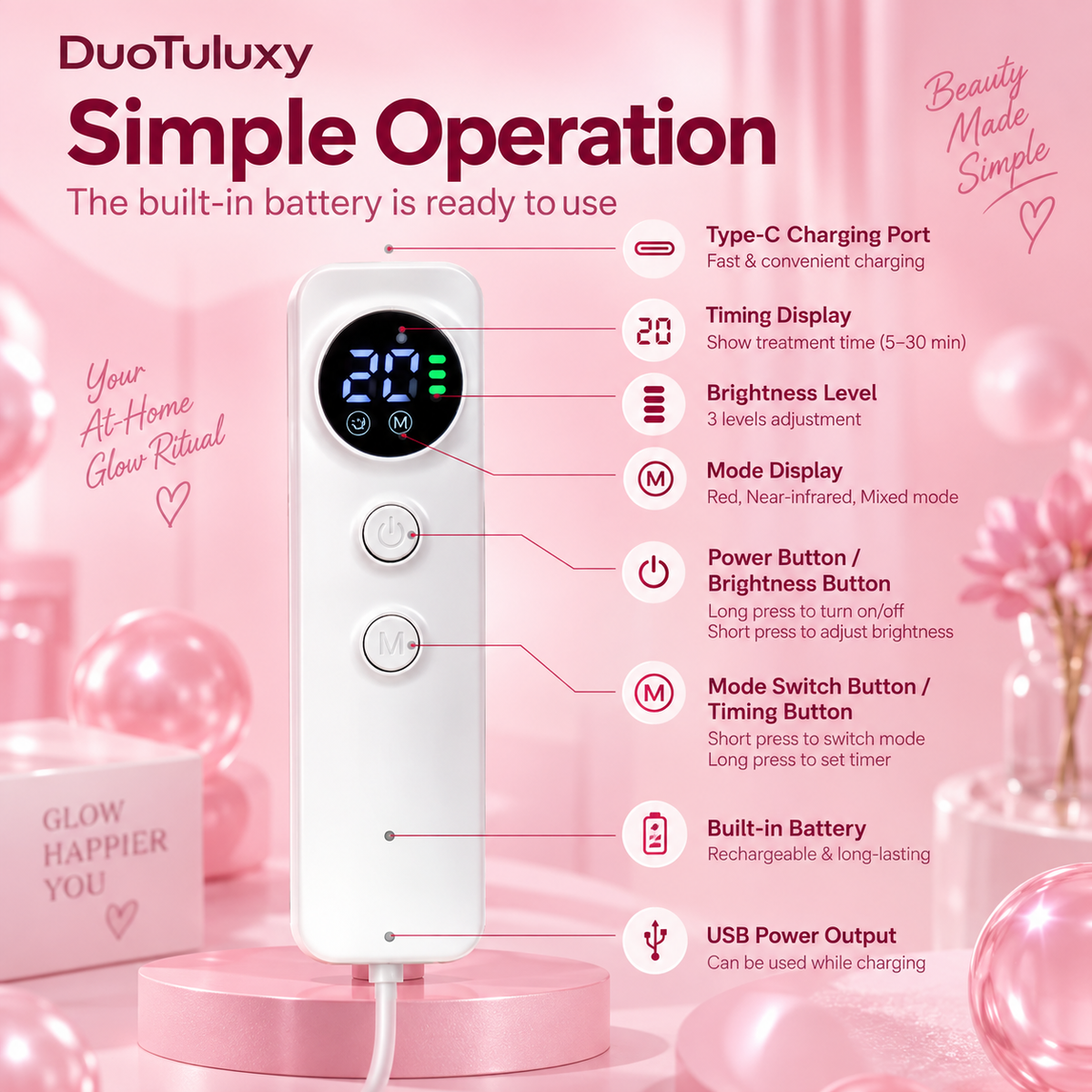 DuoTuluxy Cordless LED Face and Neck Mask | Light Therapy