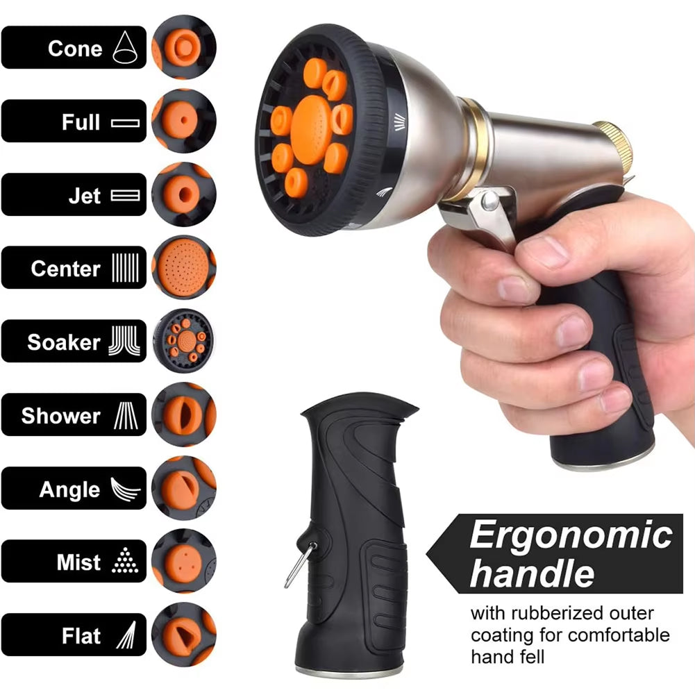 Heavy-Duty 9-Pattern Garden Hose Nozzle | NozzleJet Pro UK