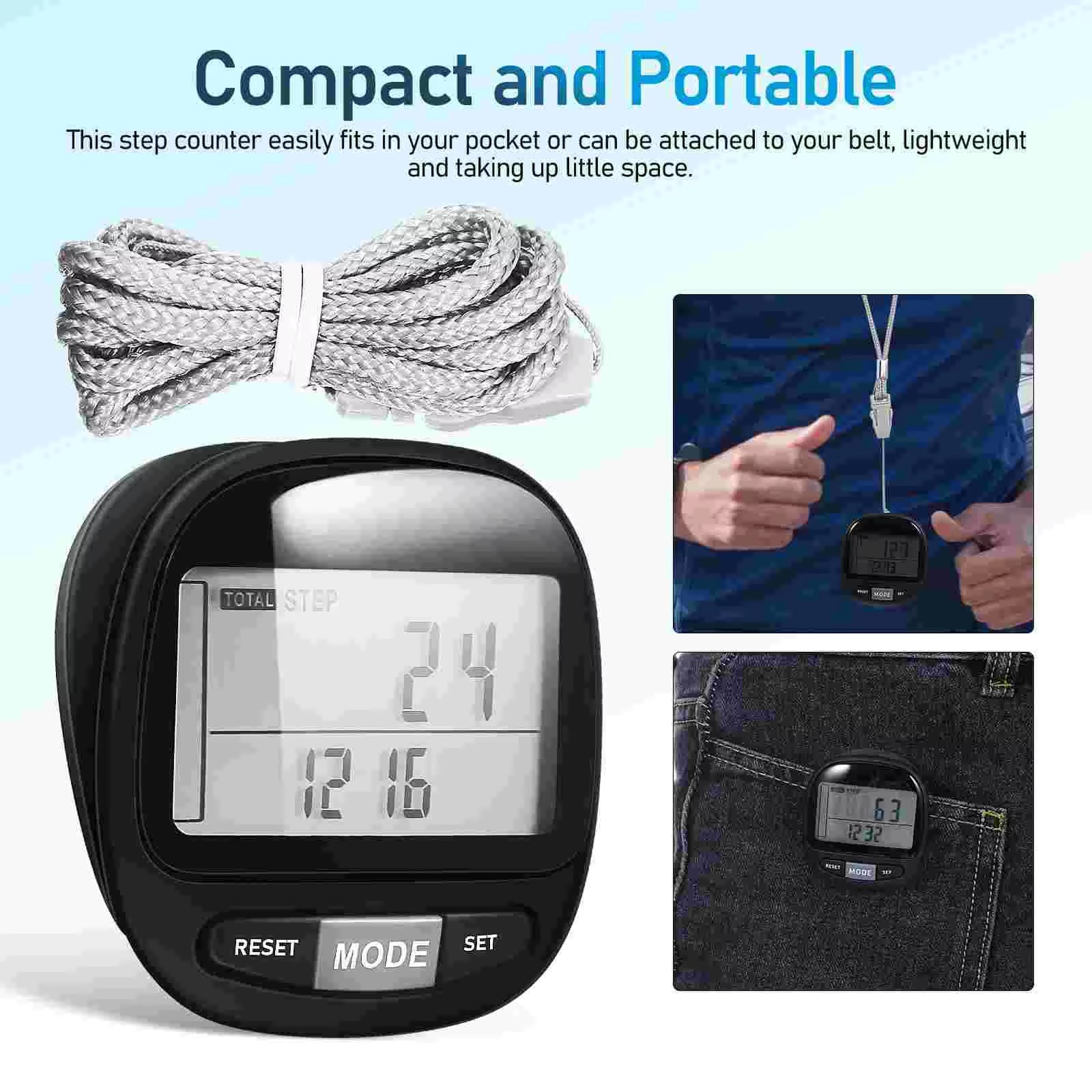 PacerTrad Clip-On Pedometer for Seniors with 3D Sensor