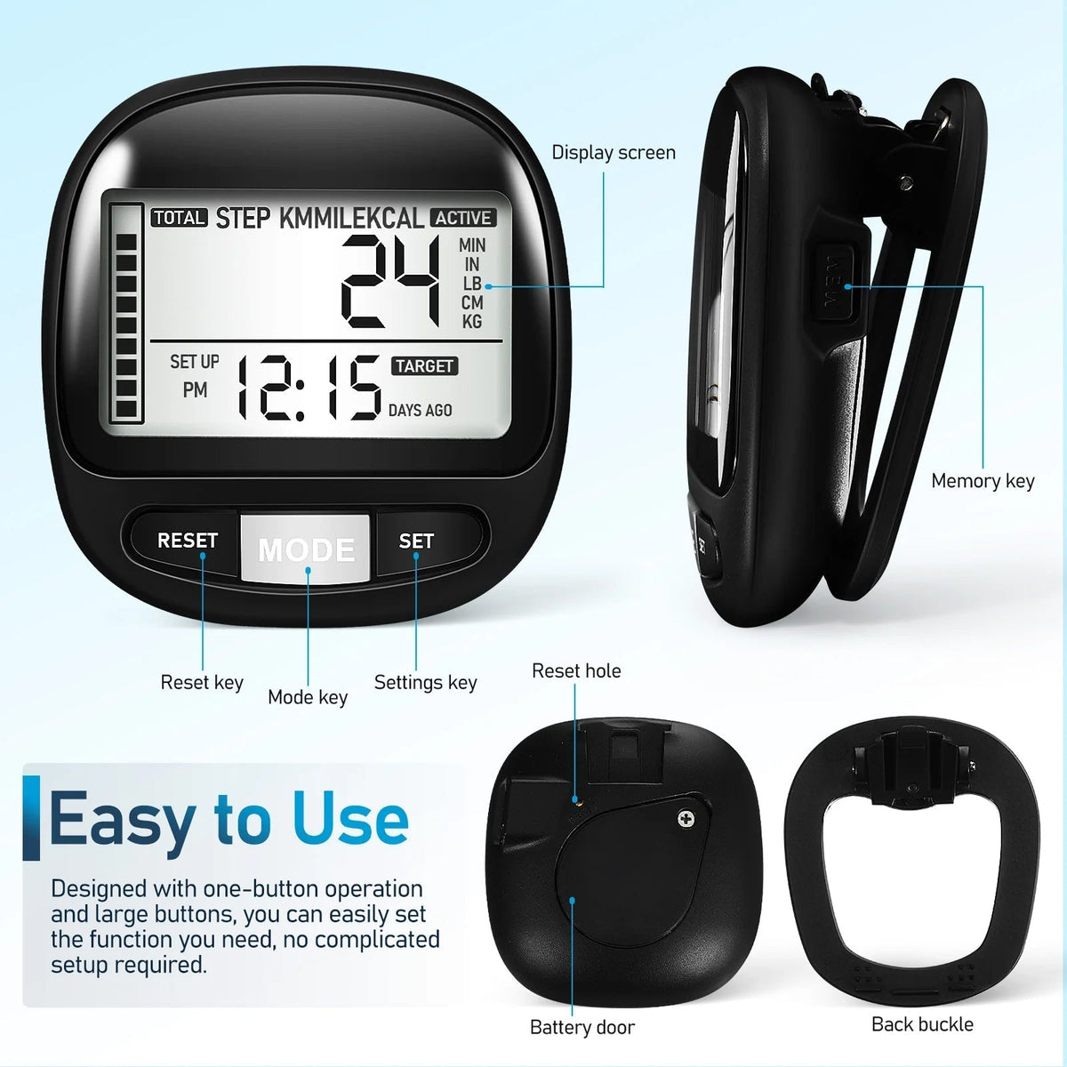 PacerTrad Clip-On Pedometer for Seniors with 3D Sensor