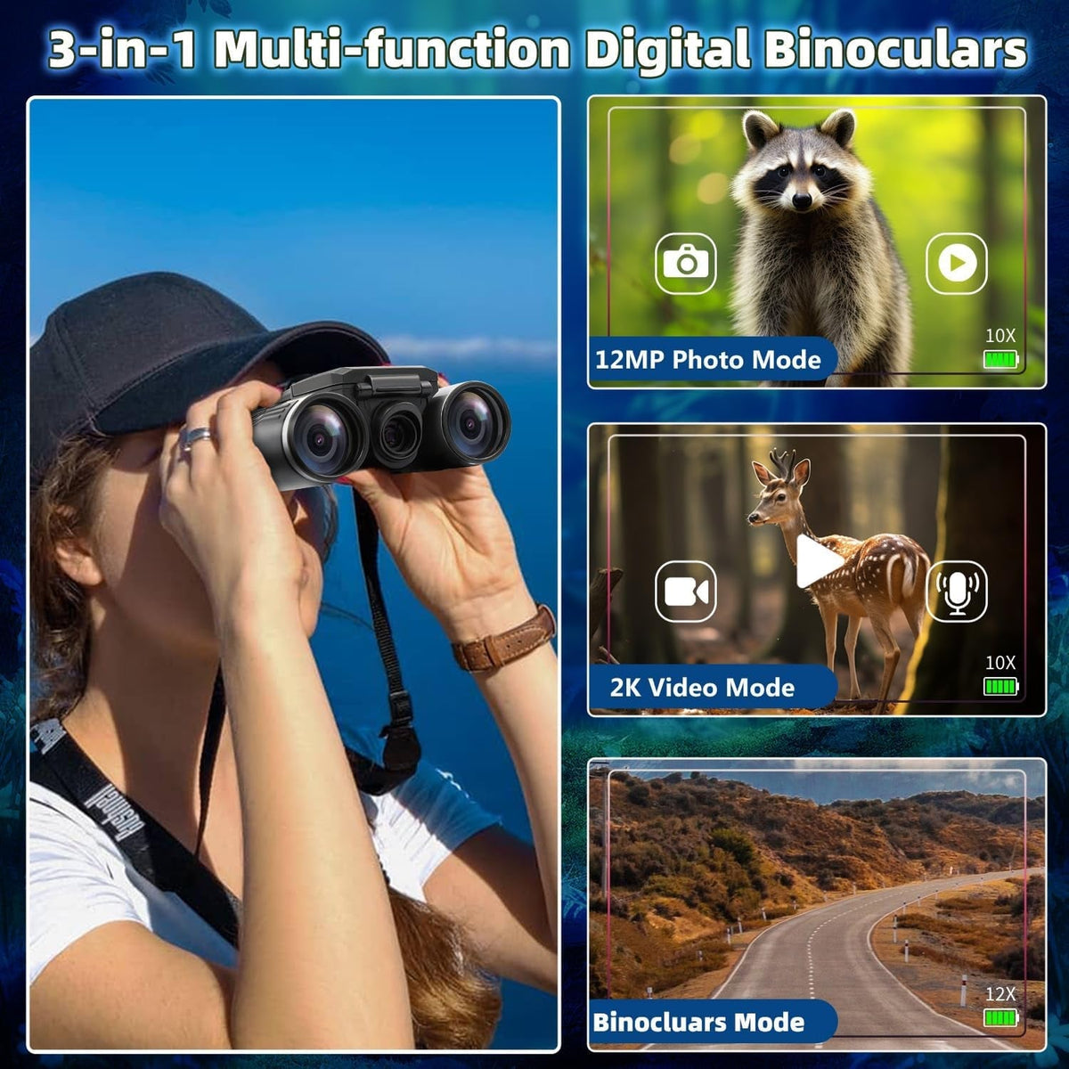 PicScopex 12x32 Digital Binocular Camera with 2K Video Recording