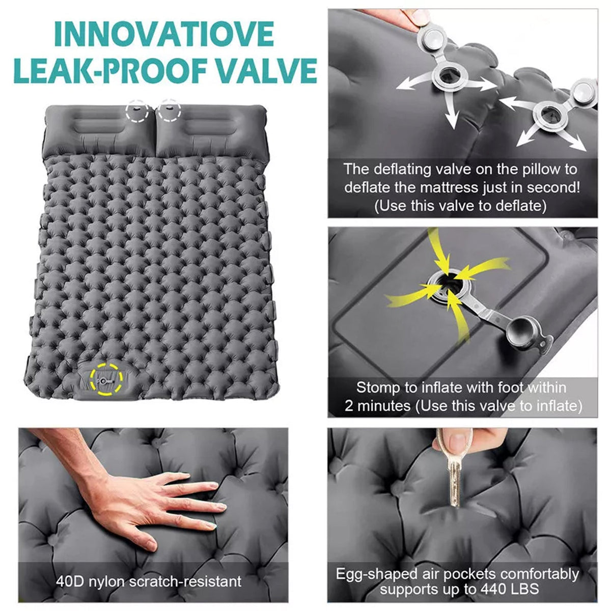 PilloAiri 4-Inch Inflatable Camping Mattress with Built-In Foot Pump