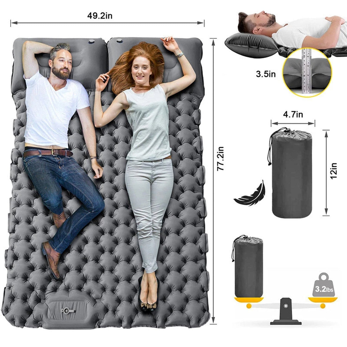 PilloAiri 4-Inch Inflatable Camping Mattress with Built-In Foot Pump