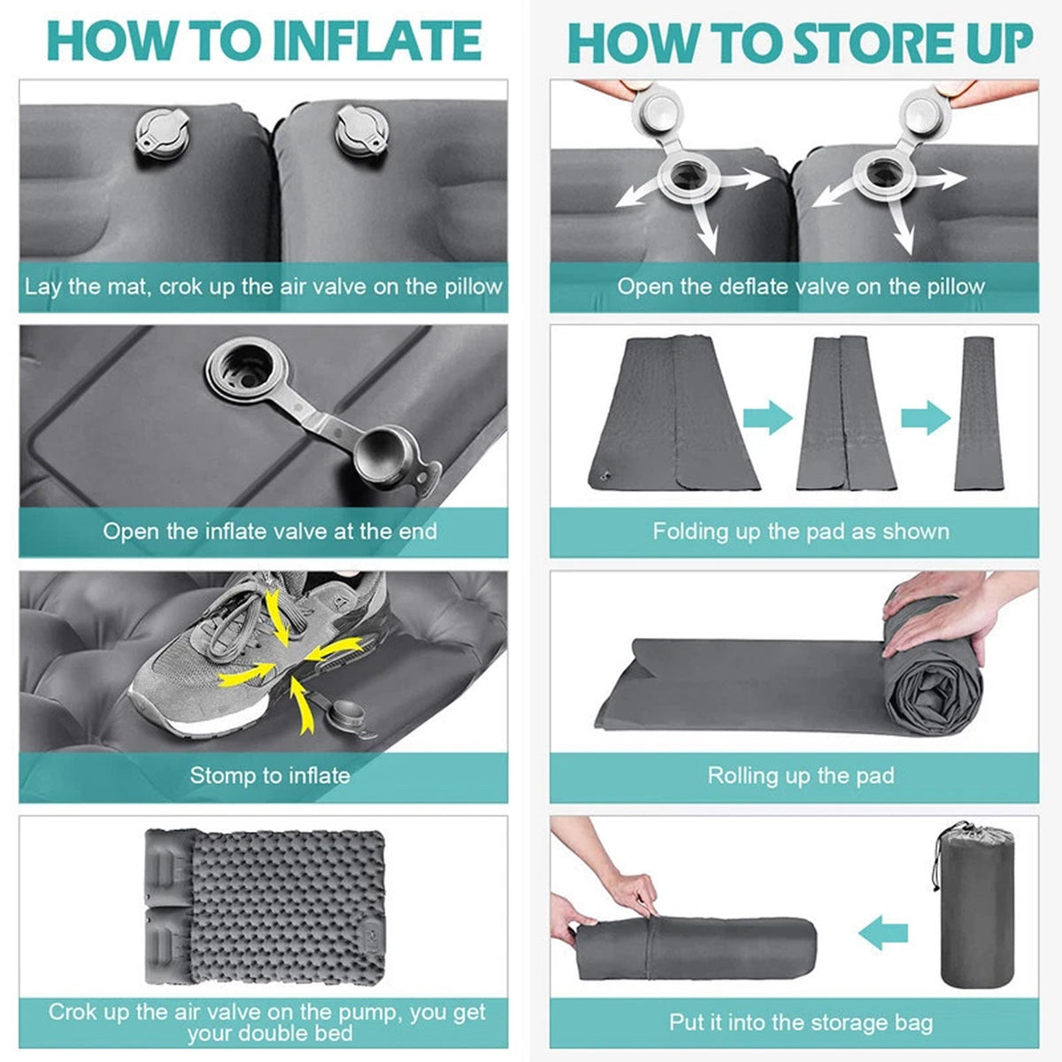 PilloAiri 4-Inch Inflatable Camping Mattress with Built-In Foot Pump