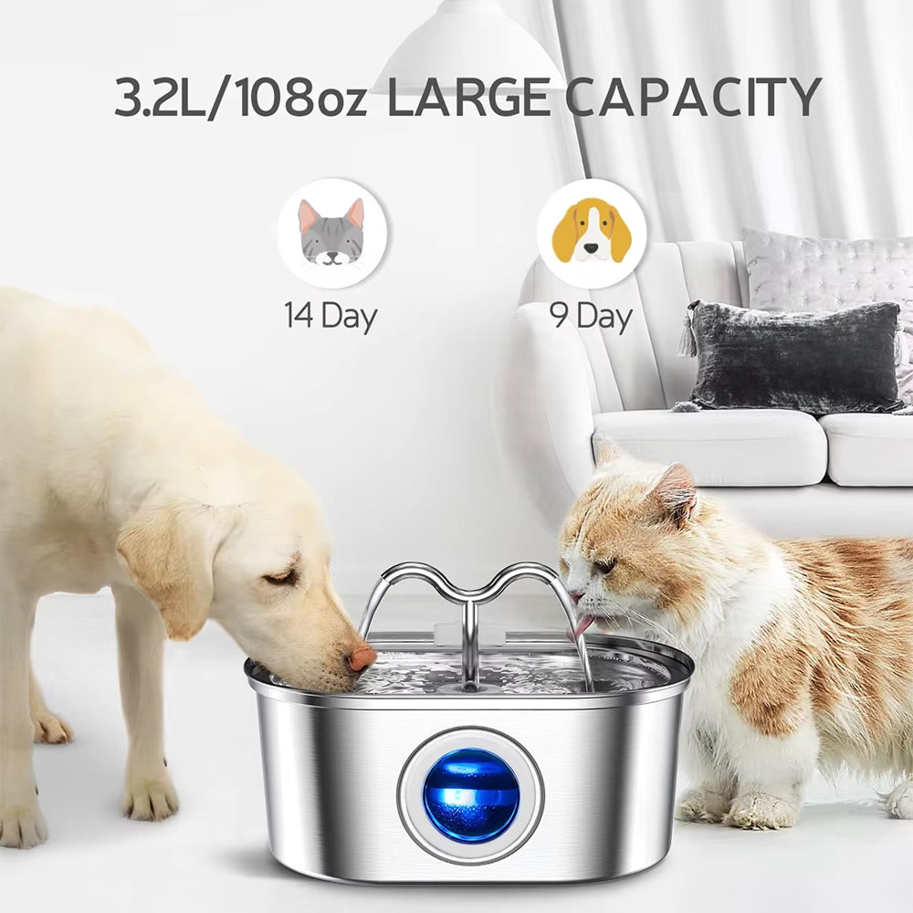 PupiHydra 3.2L Stainless Steel Dog Water Fountain
