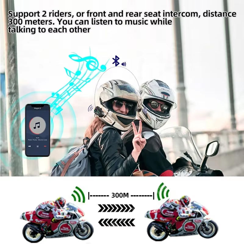 RidirComi Motorcycle Intercom Bluetooth 5.3 Headset 72h Battery