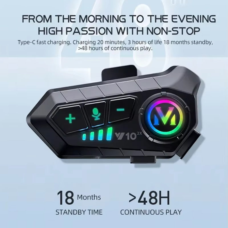 RidirComi Motorcycle Intercom Bluetooth 5.3 Headset 72h Battery