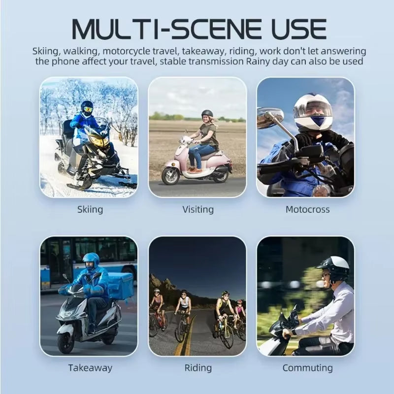 RidirComi Motorcycle Intercom Bluetooth 5.3 Headset 72h Battery