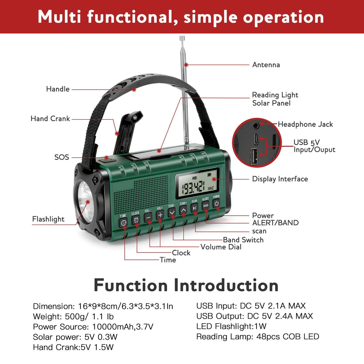SolTuniex Solar Crank Emergency Radio 10000mAh