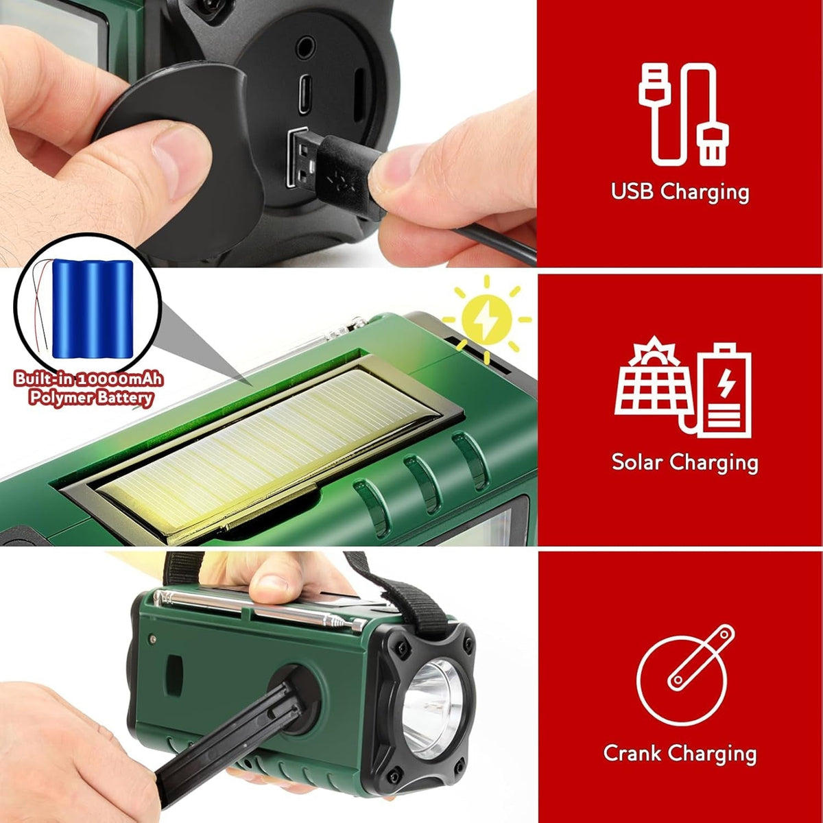 SolTuniex Solar Crank Emergency Radio 10000mAh