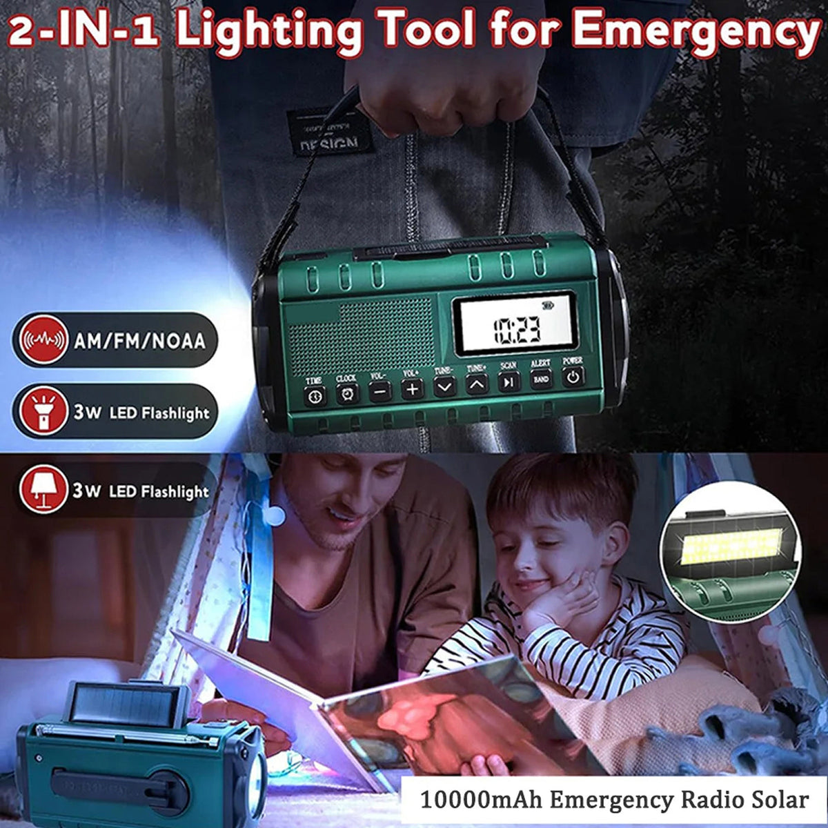 SolTuniex Solar Crank Emergency Radio 10000mAh