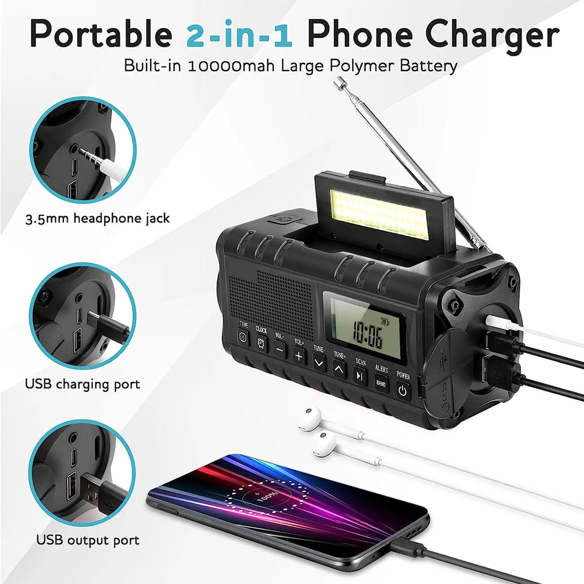 SolTuniex Solar Crank Emergency Radio 10000mAh
