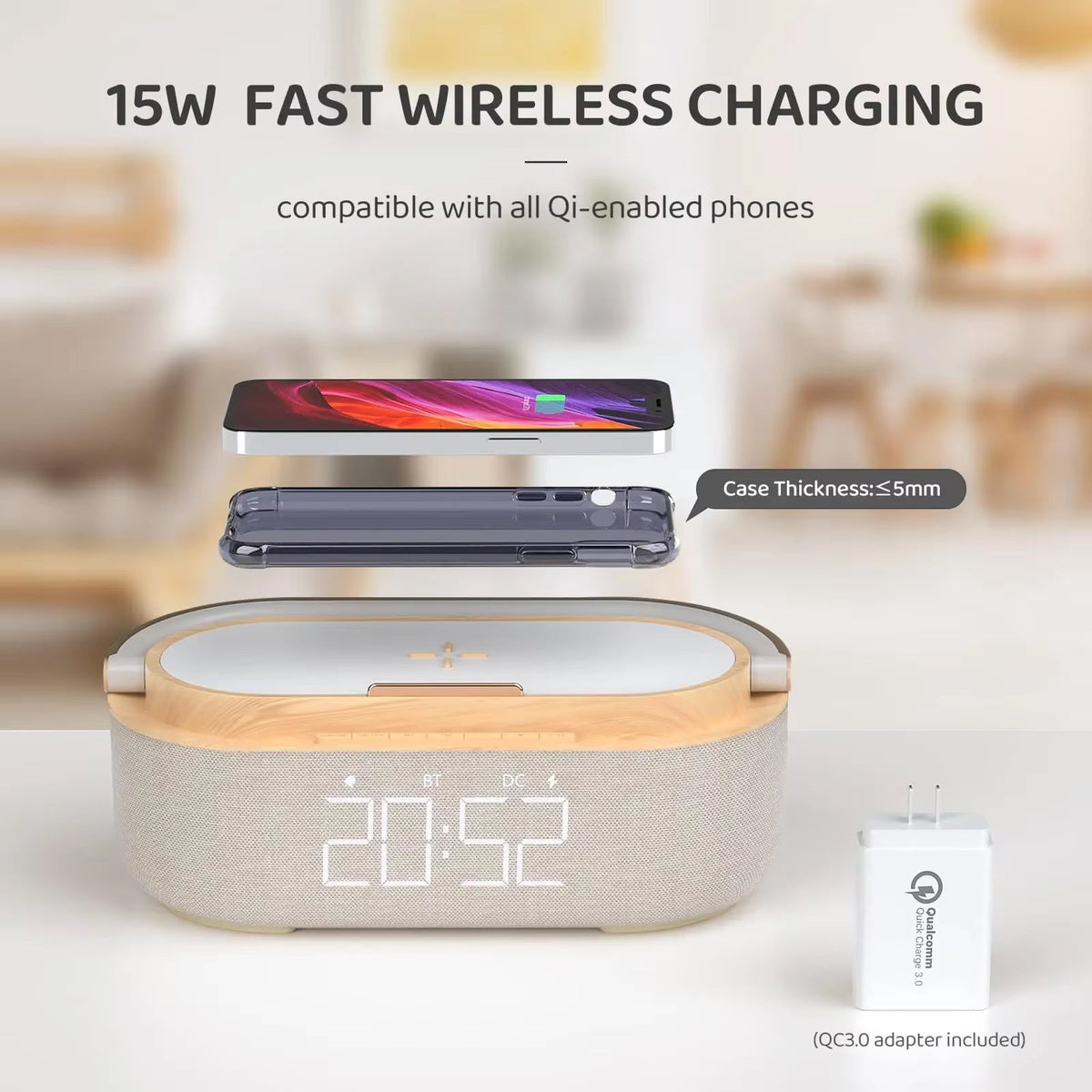SonivoR 6-in-1 Bluetooth Speaker Alarm Clock Wireless Charging Pad