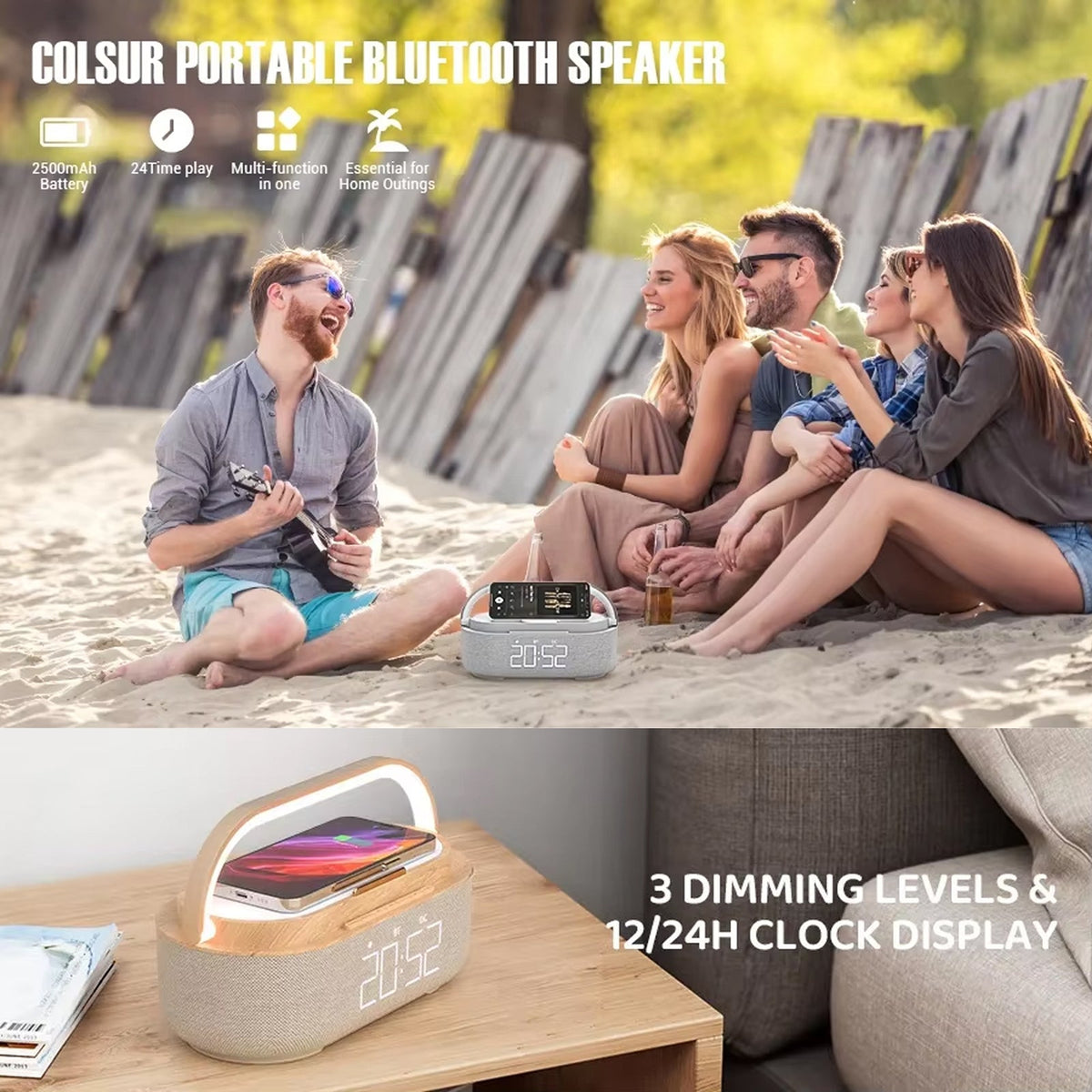 SonivoR 6-in-1 Bluetooth Speaker Alarm Clock Wireless Charging Pad