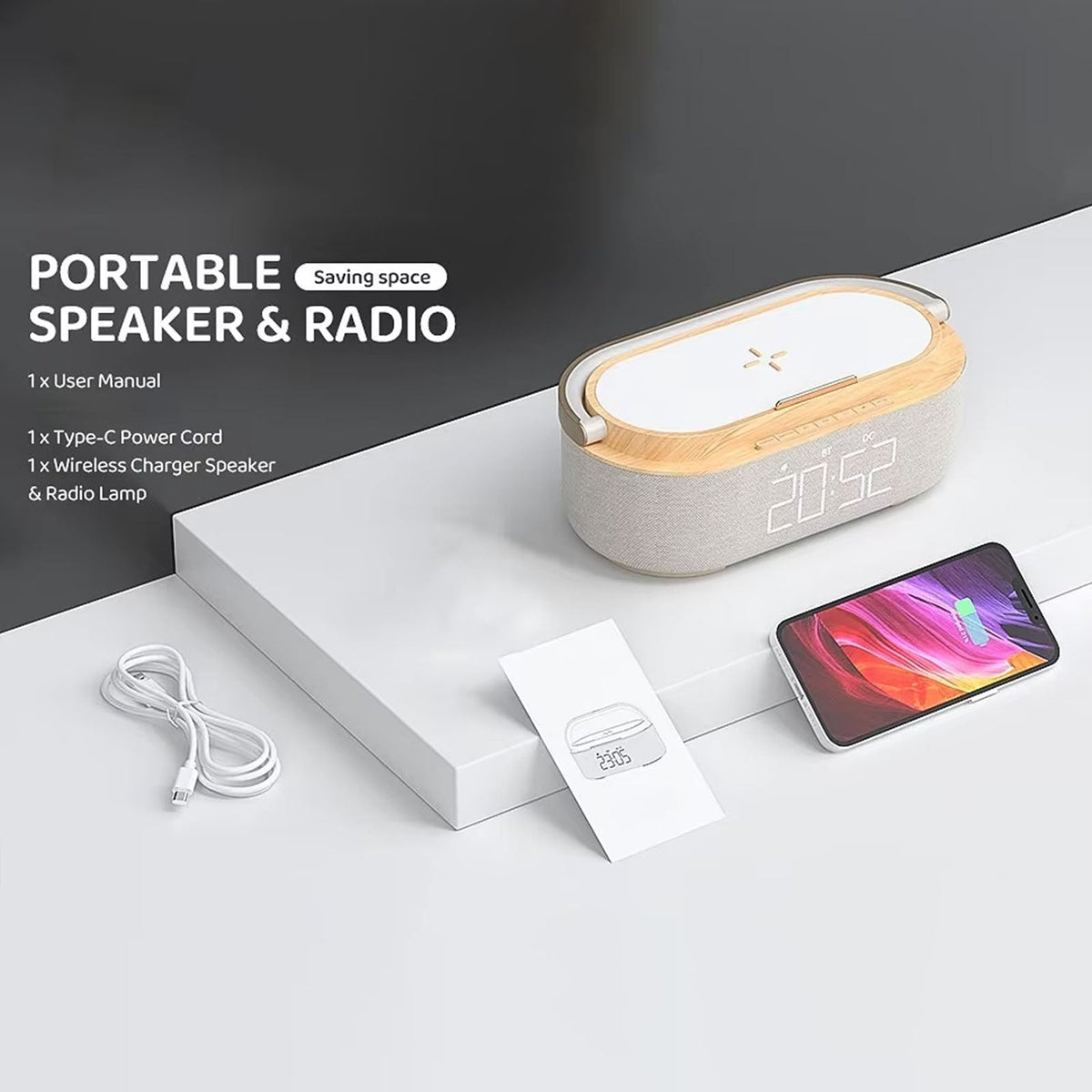 SonivoR 6-in-1 Bluetooth Speaker Alarm Clock Wireless Charging Pad
