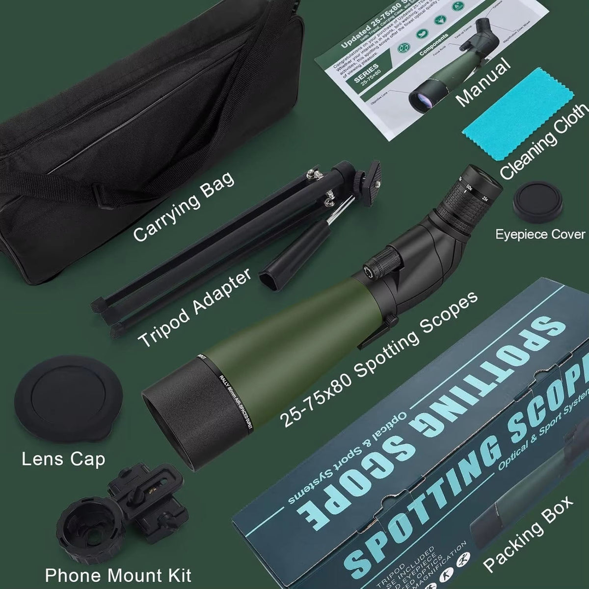 Spektella 25-75x Spotting Scope | BAK4 Optics & Phone Adapter