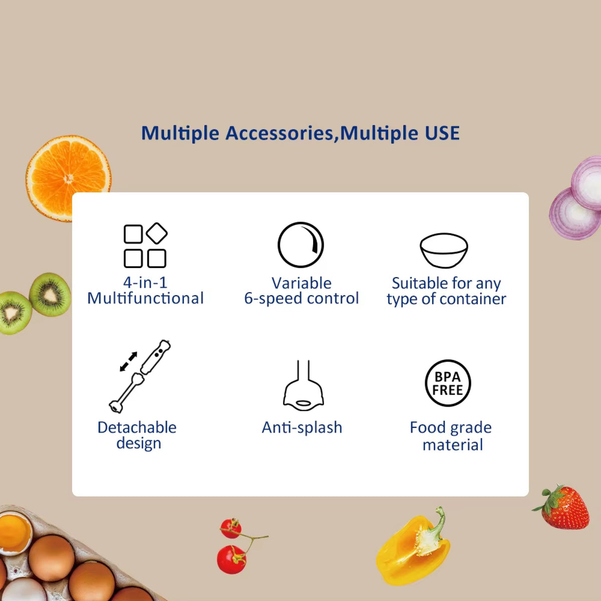 SpinyChef 1200W Hand Immersion Blender 4-in-1 Set