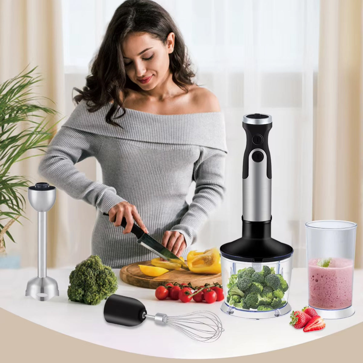 SpinyChef 1200W Hand Immersion Blender 4-in-1 Set
