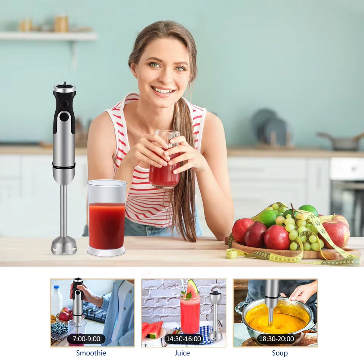 SpinyChef 1200W Hand Immersion Blender 4-in-1 Set