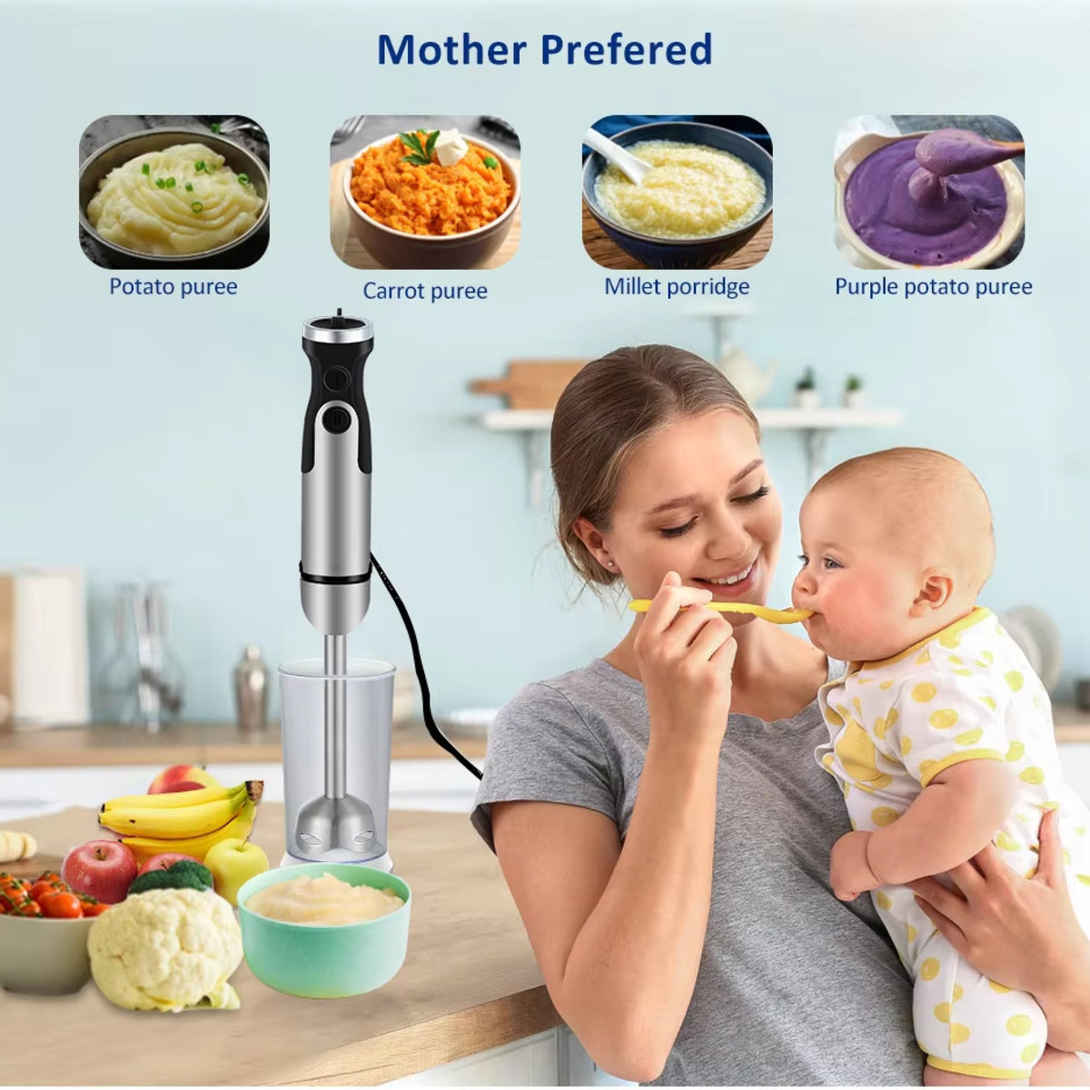 SpinyChef 1200W Hand Immersion Blender 4-in-1 Set