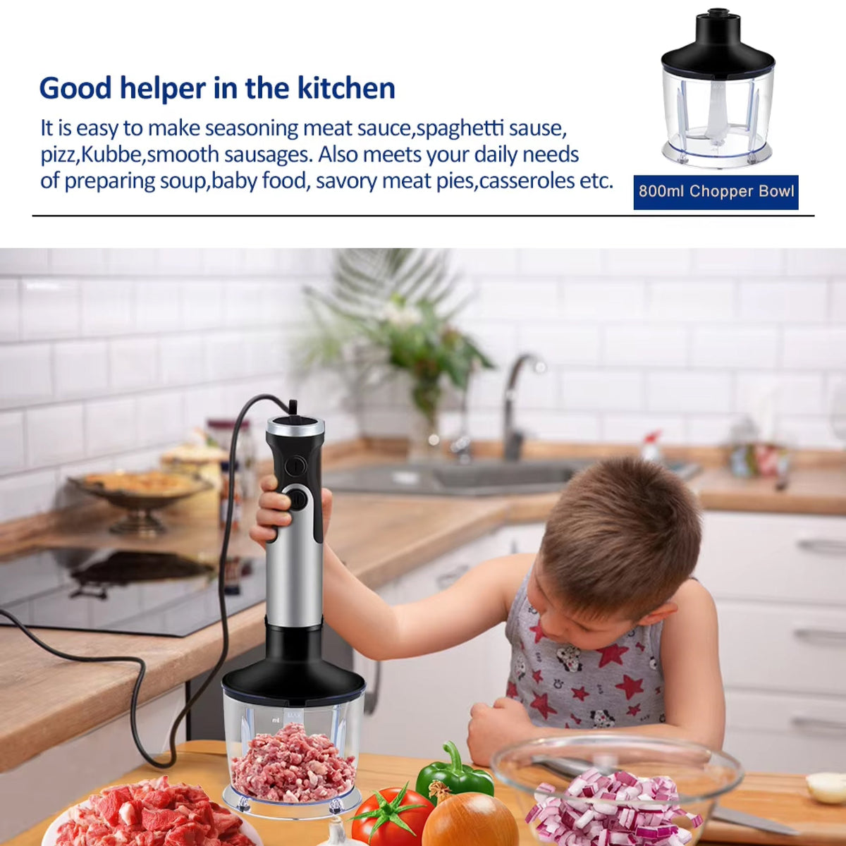 SpinyChef 1200W Hand Immersion Blender 4-in-1 Set