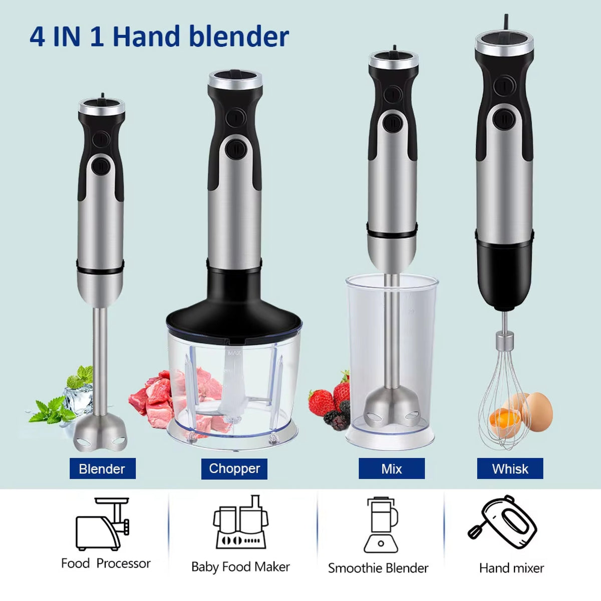 SpinyChef 1200W Hand Immersion Blender 4-in-1 Set