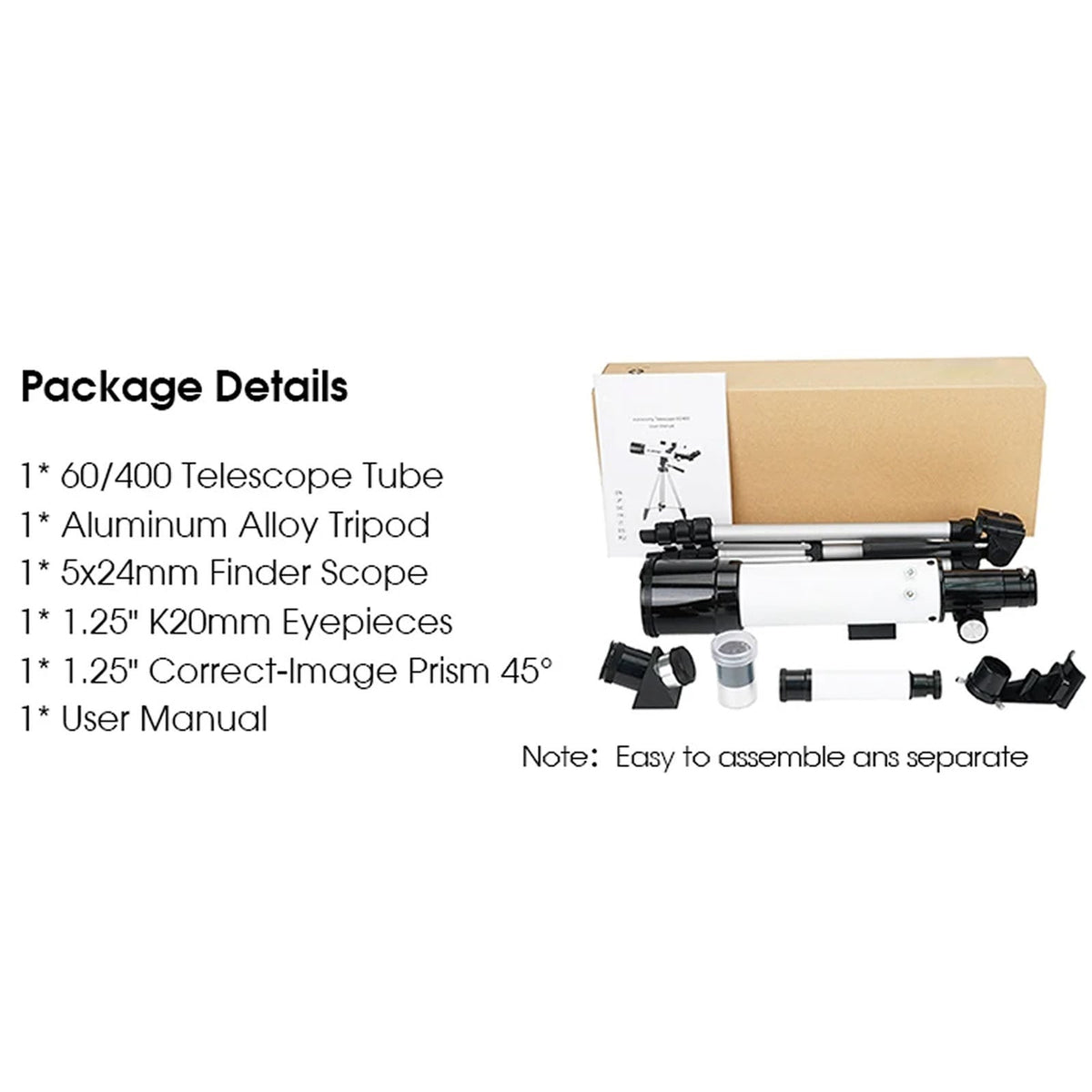 SUBony 60mm Refractor Telescope for Beginner Astronomy and Terrestrial Viewing