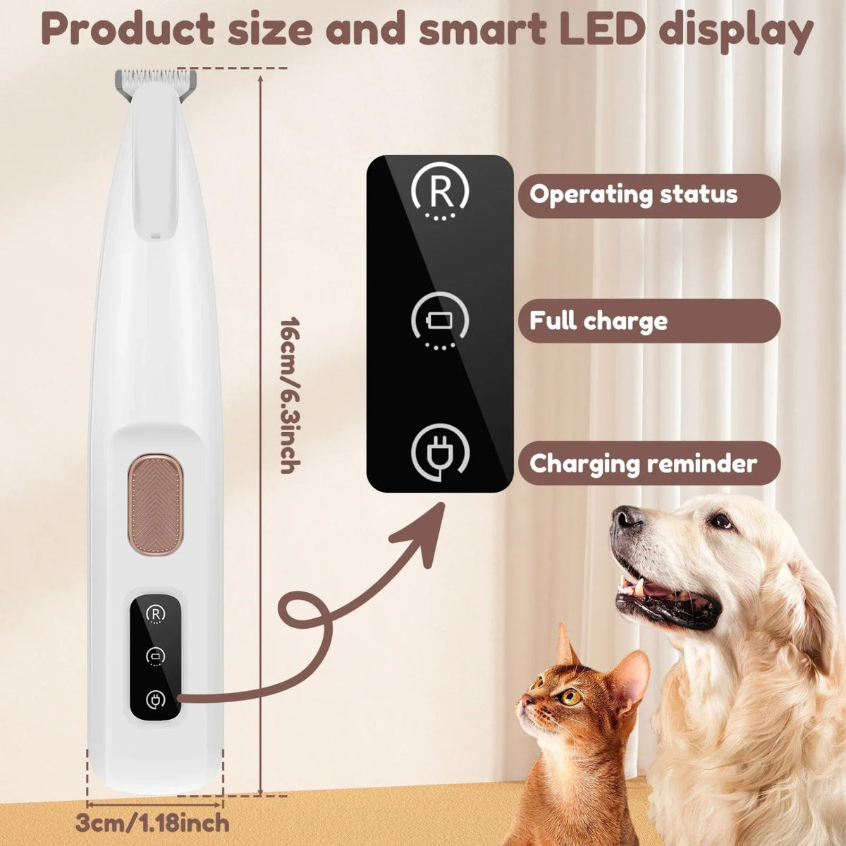 Tailseew Ultra-Quiet Electric Pet Nail Trimmer with LED Spotlight