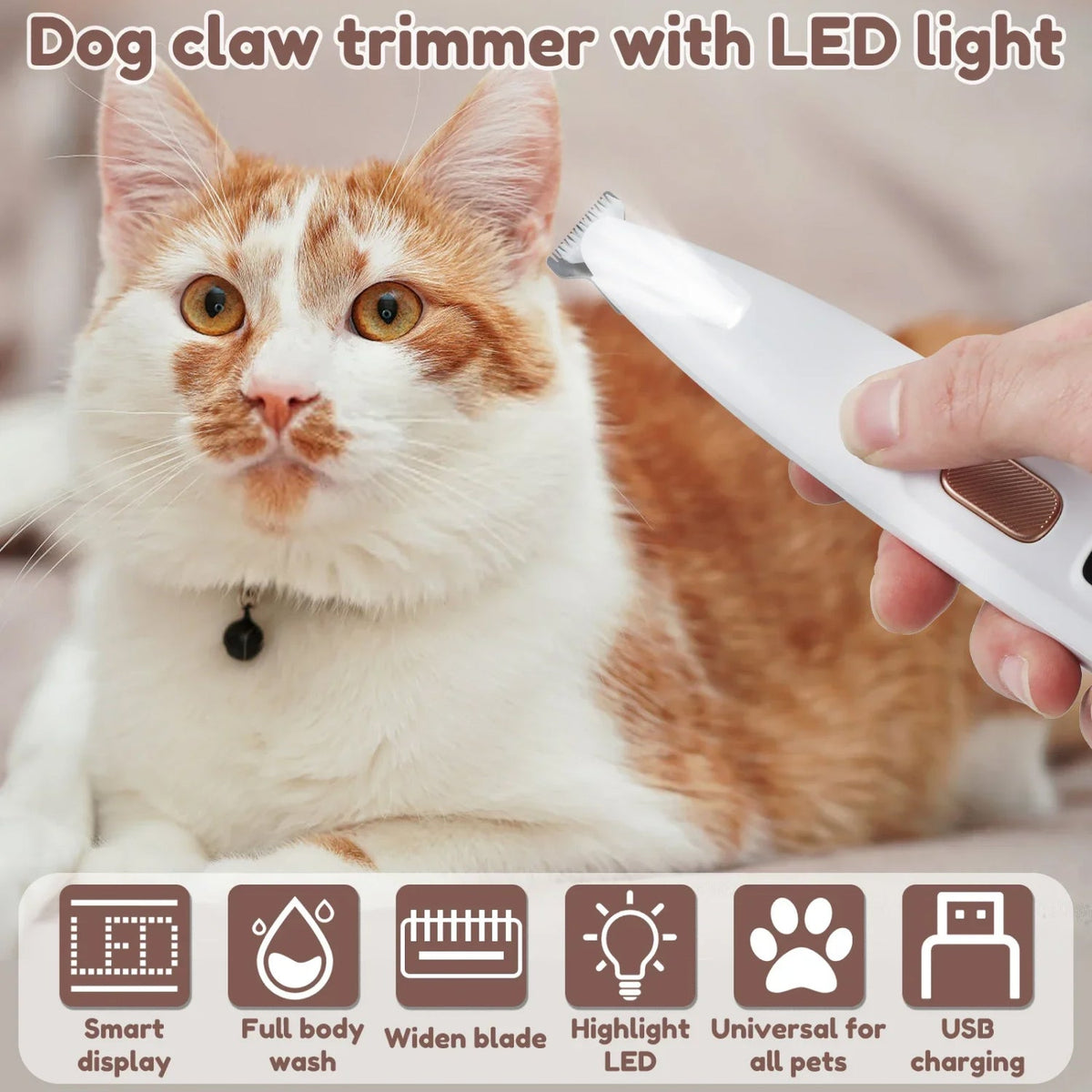 Tailseew Ultra-Quiet Electric Pet Nail Trimmer with LED Spotlight