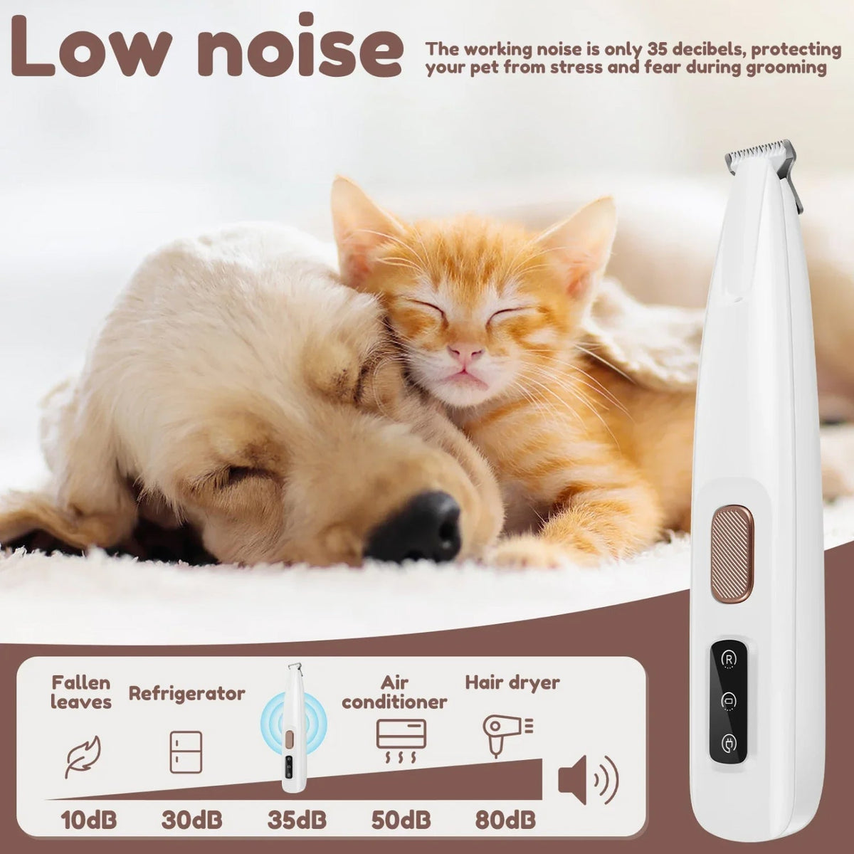 Tailseew Ultra-Quiet Electric Pet Nail Trimmer with LED Spotlight