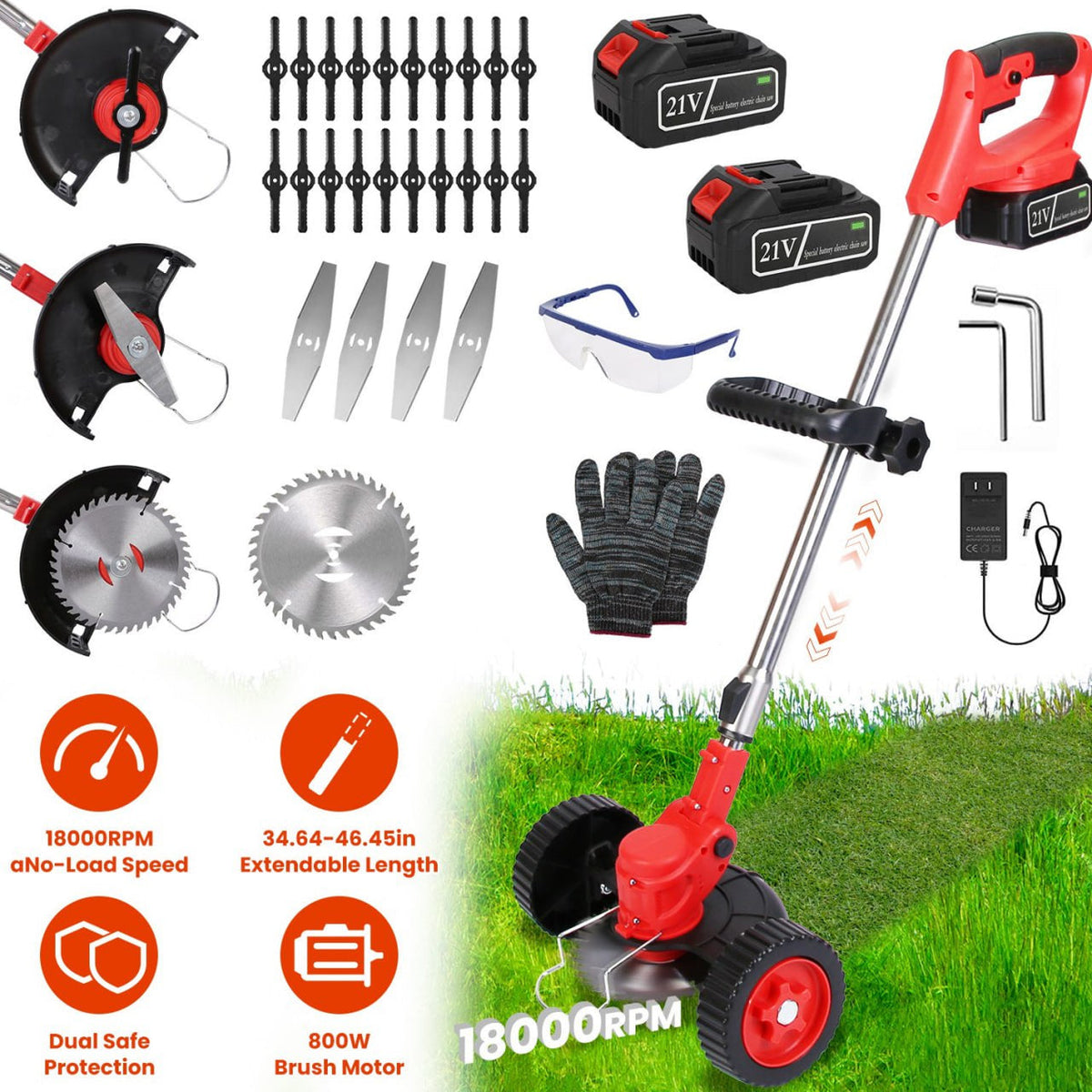 TrimixAxe Cordless Wheeled Brush Cutter | 800W Powerful Garden Trimmer