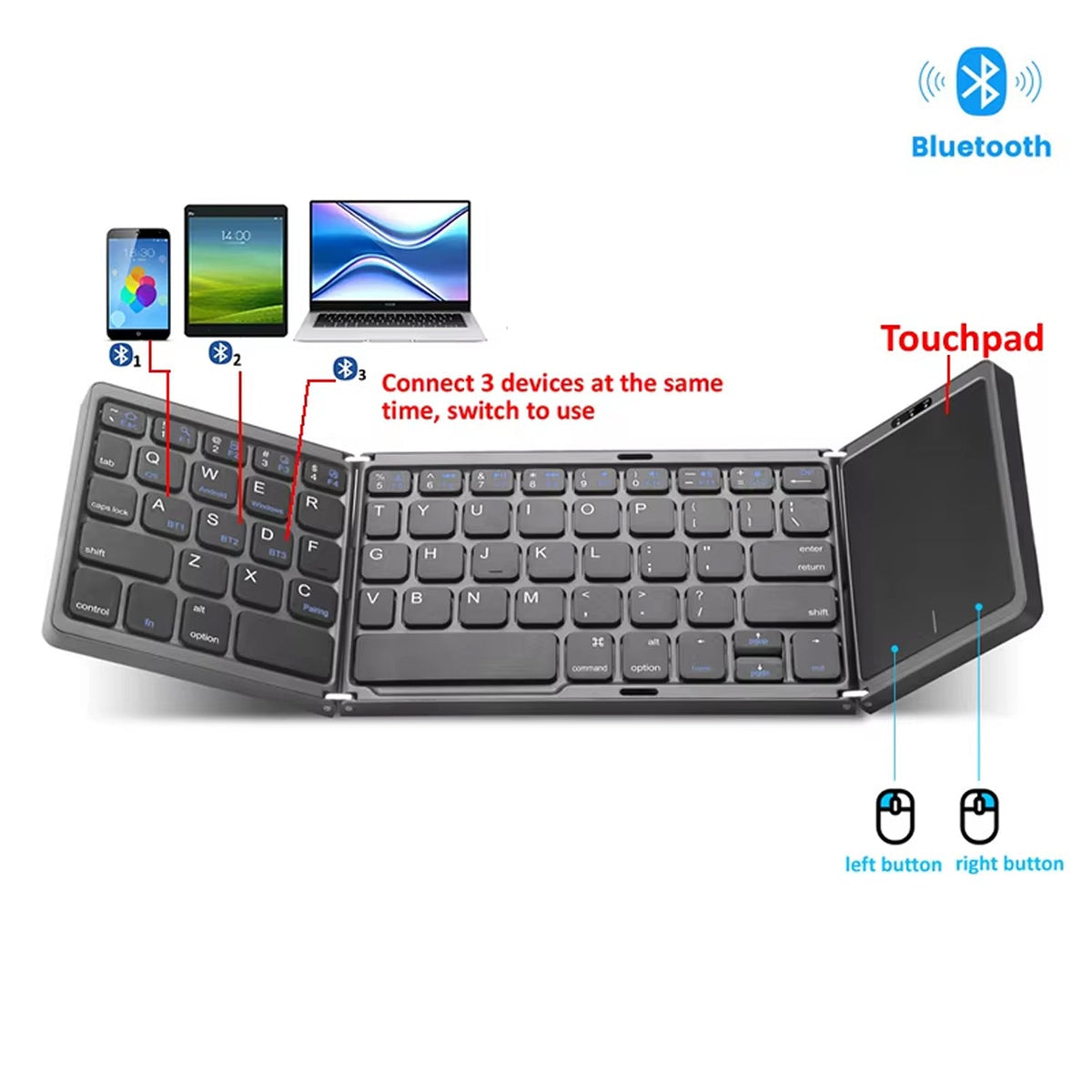 Typzyfol Portable Foldable Bluetooth Keyboard with Touchpad