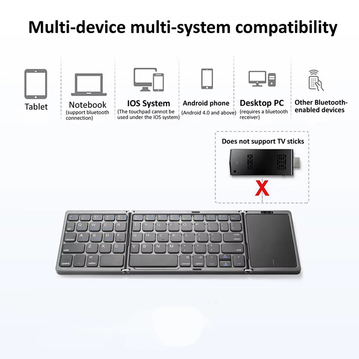 Typzyfol Portable Foldable Bluetooth Keyboard with Touchpad