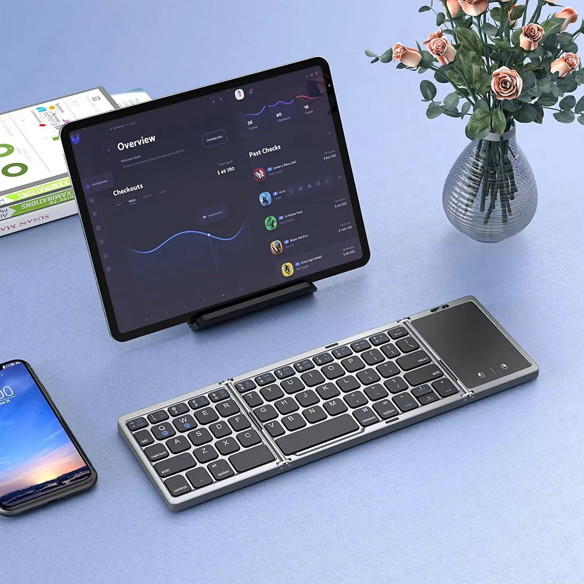 Typzyfol Portable Foldable Bluetooth Keyboard with Touchpad