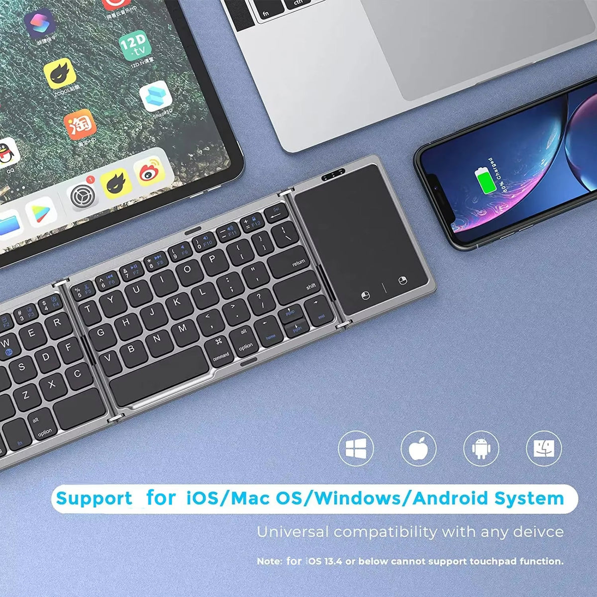 Typzyfol Portable Foldable Bluetooth Keyboard with Touchpad